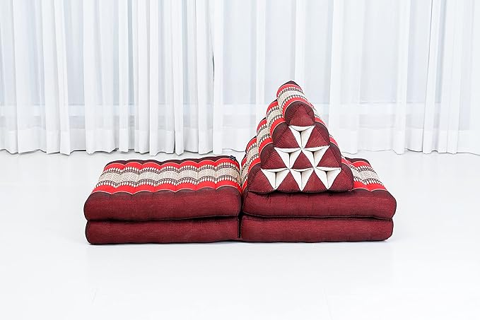 Leewadee 4-Fold Mat with Triangle Cushion – Firm TV Pillow, Foldable Mattress with Cushion Made of Eco-Friendly Kapok, 89 x 20 inches, red
