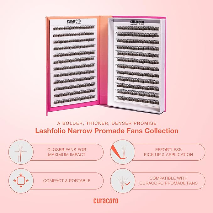 Curacoro LashFolio Wet Promade Fans, Handmade Volume Eyelashes, 5D To 10D, C CC D Curl, 0.03~0.07 mm, 8-13mm Mix Length, Professional Long-Lasting Promade Lash Fans (5D-0.07 C 8mm-13mm)