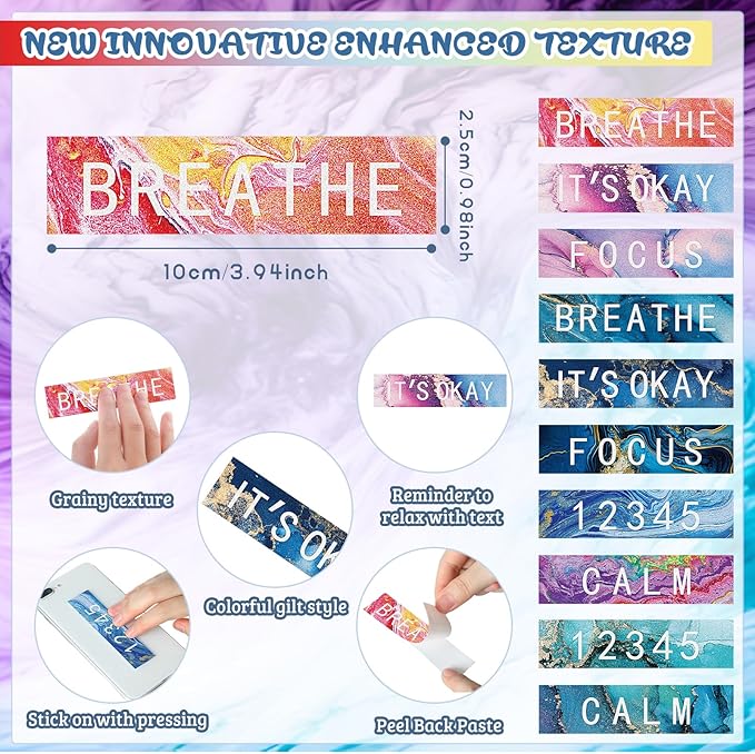 Crtiin 50 Pieces Anxiety Sensory Stickers for Anxiety Relief Items Mental Health Stickers Fidget Textured Strips for Office Classroom Desk Relieve Adult Stress(Trendy Style)