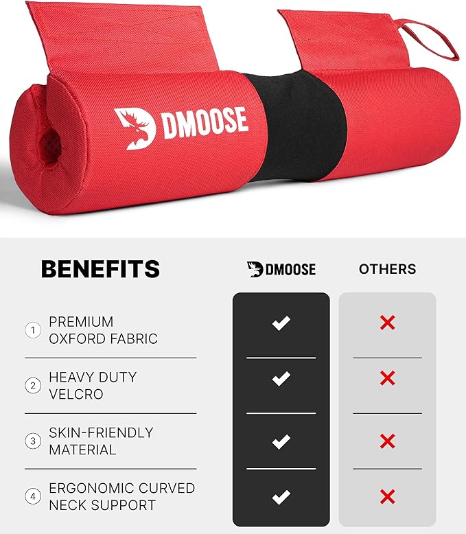 DMoose Fitness Barbell Pad for Hip Thrust, Squat & Lunges - Non-Slip Thick Foam Cushion for Neck and Back Support with Two Straps - Hip Thrust Pad for Leg Day - Fits All Olympic Bars and Smith Machine