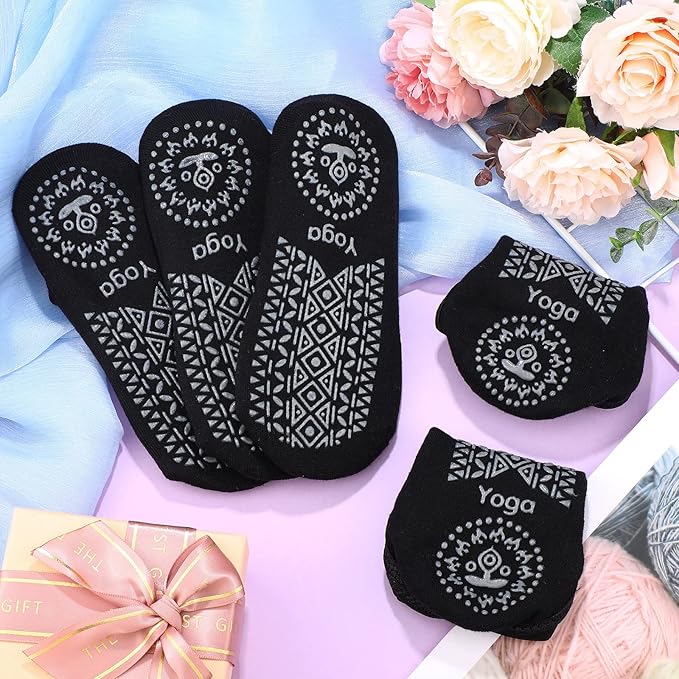 Geyoga 6 Pairs Pilates Socks for Women Barre Yoga Ballet Non-slip Athletic Socks with Grip Straps for Barefoot Workout