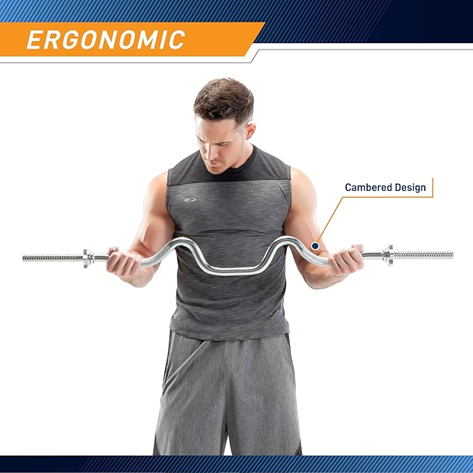 Marcy 1 inch Standard Curl Bar with Spin-Lock Collars Weightlifting Strength Training Home Gym Accessory for Triceps and Biceps