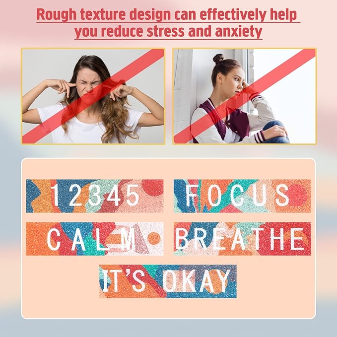 Crtiin 50 Pieces Anxiety Sensory Stickers for Anxiety Relief Items Mental Health Stickers Fidget Textured Strips for Office Classroom Desk Relieve Adult Stress(Boho Style)