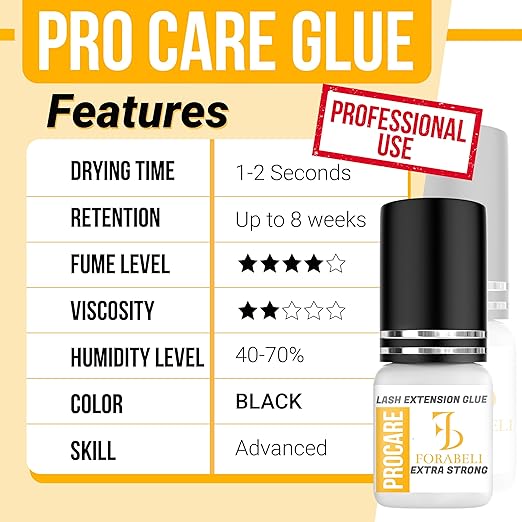 Forabeli Pro Care Lash Extension Glue, 1–2 Sec Fast Dry, 8 Week Retention, Advanced Bonding System, Professional Eyelash Extension Glue, Lash Adhesive for Eyelash Extensions