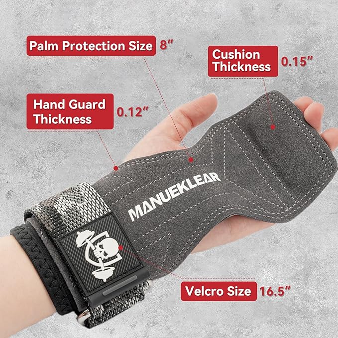 MANUEKLEAR Gym Straps Weight Lifting, Double Leather Lifting Straps for Men Deadlift with Cushion Wrist Loop, Gym Lifting Wrist Wraps for Weightlifting