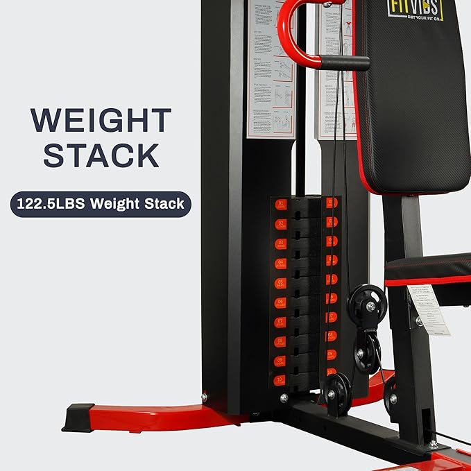 Fitvids Home Gym, Workout Equipment with Leg Press, Exercise Equipment for Home with Pulley System, Home Gym Equipment for Full