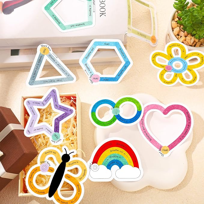 Crtiin 50 Pieces Anxiety Sensory Stickers for Anxiety Relief Items Mental Health Stickers Fidget Textured Strips for Office Classroom Desk Relieve Adult Stress(Lovely Style)
