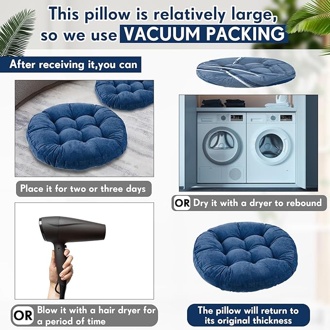 Jerify 4 Pcs Floor Pillow Cushions 22 x 22 Inch Round Square Large Meditation Floor Pillow for Classroom Adult Meditation Picnic Party Cushion for Seating Gift Christmas(Navy Blue,Round)