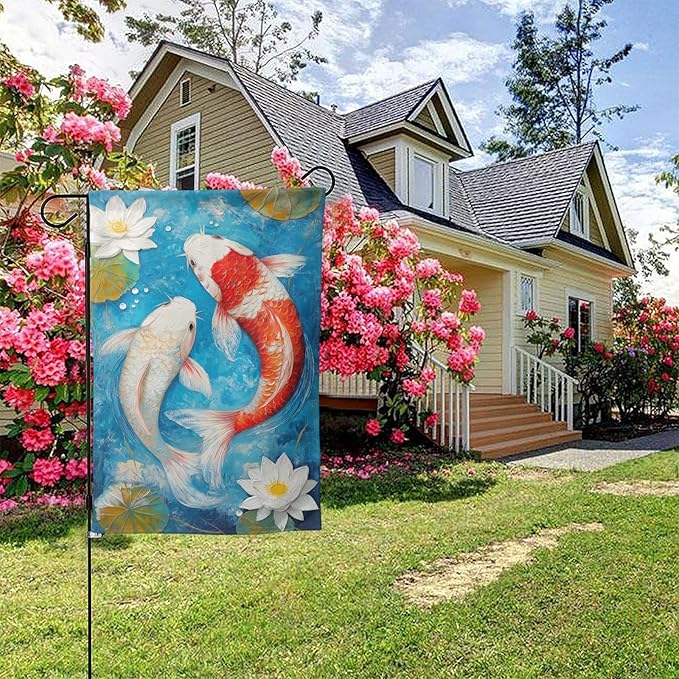 Koi fish Garden Flag 12x18 In Double Sided Yard Flags Lawn Sign Decor No Flagstand