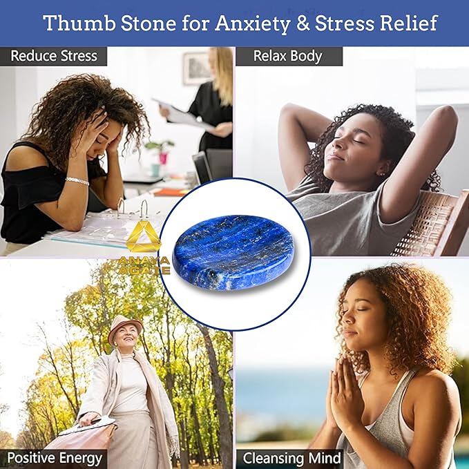 Lapis Lazuli Worry Stones – Crystal Thumb Worry Stone for Anguish, Stress – Relaxing and Soothing Balance Stones for Meditation, Stress Relief – Healing Stones and Crystals for Men and Women