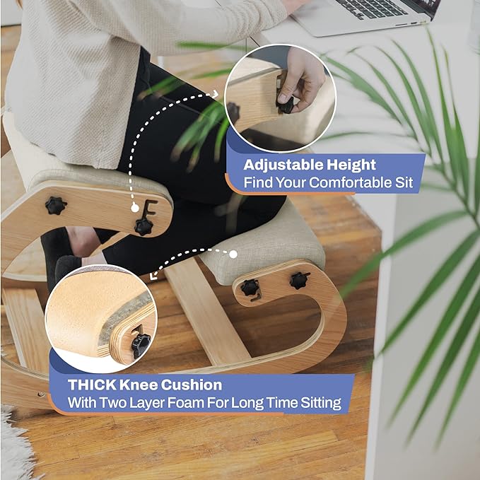 Ergonomic Kneeling Chair with Adjustable Seats - Knee Chair for Posture Correction & Kneel Rocking Stool for Desk - Back Pain Relief and Support for Home and Office - 5 Years Brand Warranty