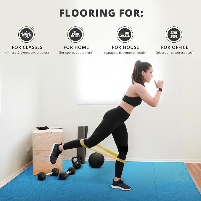 bemaxx Gym Mats Set - 18 pcs EVA Interlocking Foam Floor Tiles (12.6"x12.6"x0.4") 18sqft Protective Gym Flooring Sports Home Workout Exercise Mats Puzzle Garage Fitness Play-Room Garage Pool Treadmill