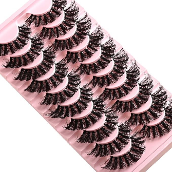 Lashes False Wispy Eyelashes Volume Cat Eye 11-18 mm Long Lash Strips Fake Mink Eyelash Pack Natural Look Fluffy Full Strip Lashes Clear Band Easy Eyelashes for Beginners with Cluster Looking