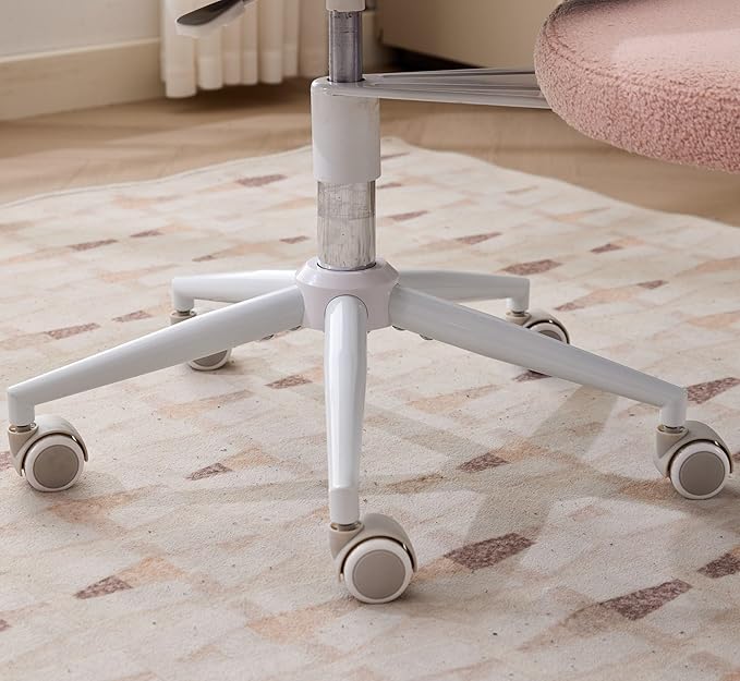 Cross-Legged Meditation Chair with Wheels, Adjustable Desk Chair for Home Office, Ergonomic Floor Seat for ADHD & Yoga, Criss Cross Chair with Lumbar Support, Memory Foam Cushion (Pink-Teddy Fabric)
