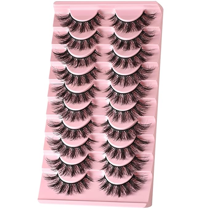 FARRED Cat Eye Lashes False Eyelashes Short Natural Eyelashes 15mm Fluffy Wispy Strip Eyelash 10 Pairs Cute Natural Fake Lashes Packs Small Full Pestañas Set (C9 | 9-15MM)