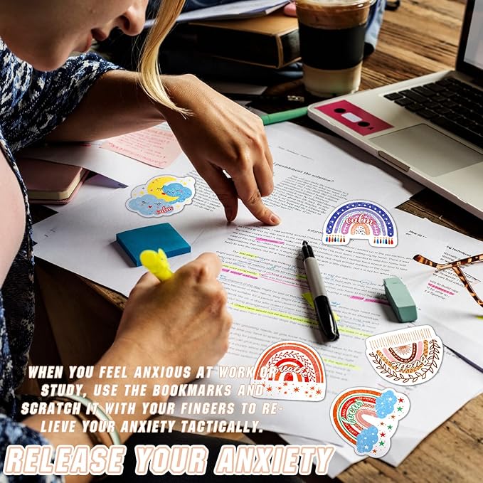 Crtiin 50 Pieces Anxiety Sensory Stickers for Anxiety Relief Items Mental Health Stickers Fidget Textured Strips for Office Classroom Desk Relieve Adult Stress