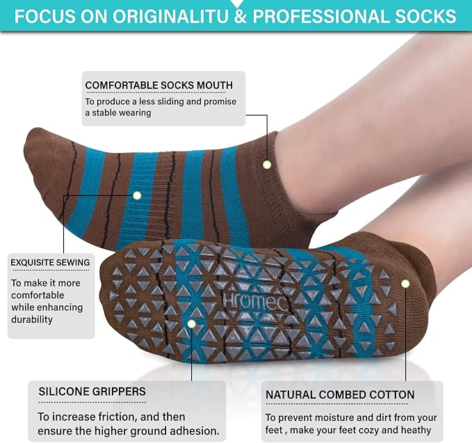 Non Slip Yoga Socks with Grips for Pilates, Ballet, Barre, Barefoot, Hospital Anti Skid Socks for Women and Men