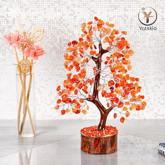 YATSKIA Carnelian Crystal - Gem Tree, Stone Tree, Crystal Tree for Positive Energy, Healing Crystals, Chakra Tree of Life, Gemstones and Crystals