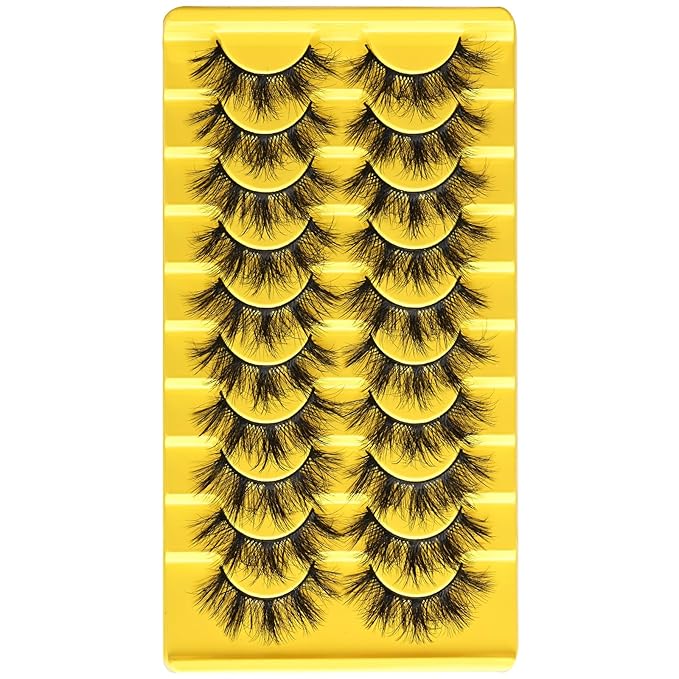 Lashes Dramatic False Eyelashes Natural Lashes Strips Fluffy Cat Eye Lash Natural Look 10 Pairs Wispy Fake Eyelashes Pack 15mm Cateye Full Thick Pestañas for Women
