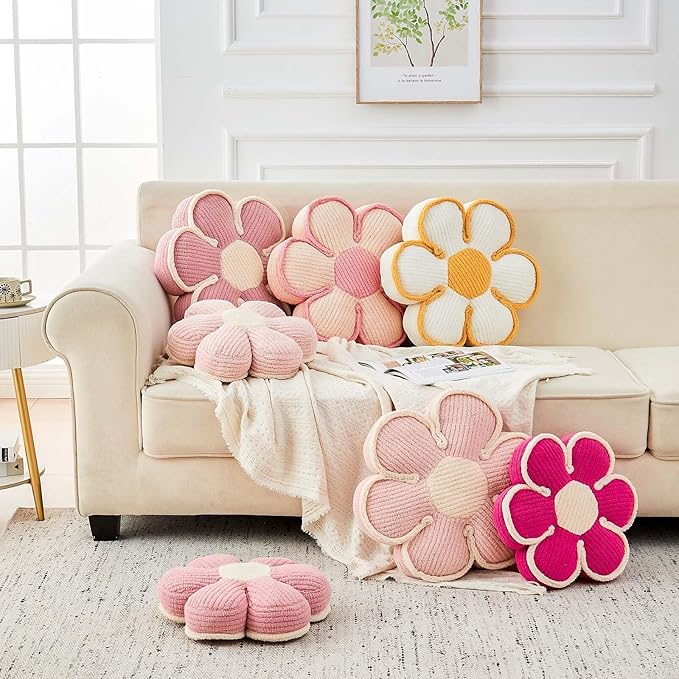 Flower Pillow, Soft Flower Decorative Throw Pillow, Cute Daisy Flower Shaped Seating Floor Cushion Room Décor Plush Pillows for Sofa Couch Bed (13.7 Inch, Yellow)