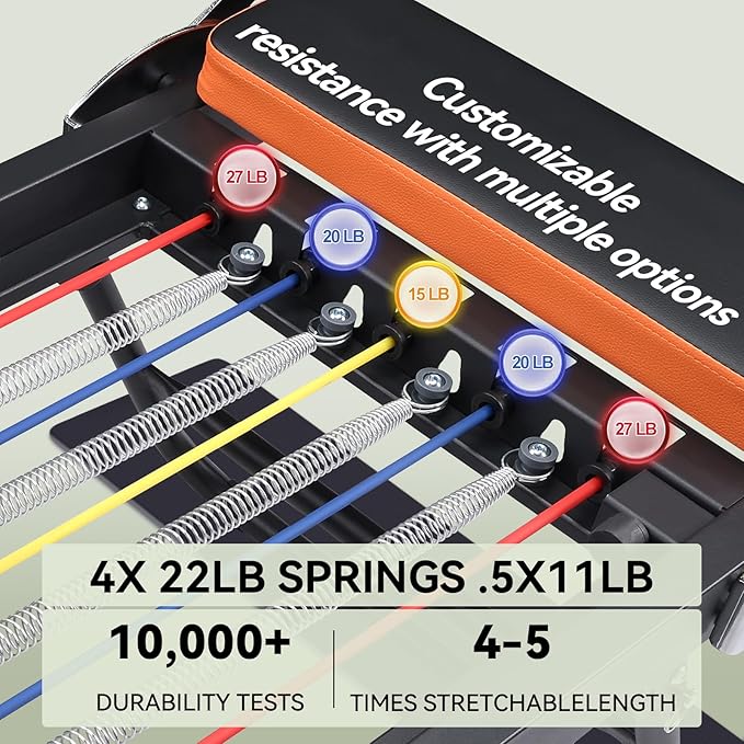 Pilates Reformer,Foldable Pilates Machine for Home Use and Gym Workout,Suitable for Advanced and Beginners Users ,Pilates Equipment with 4 Springs&5 Resistance Cords