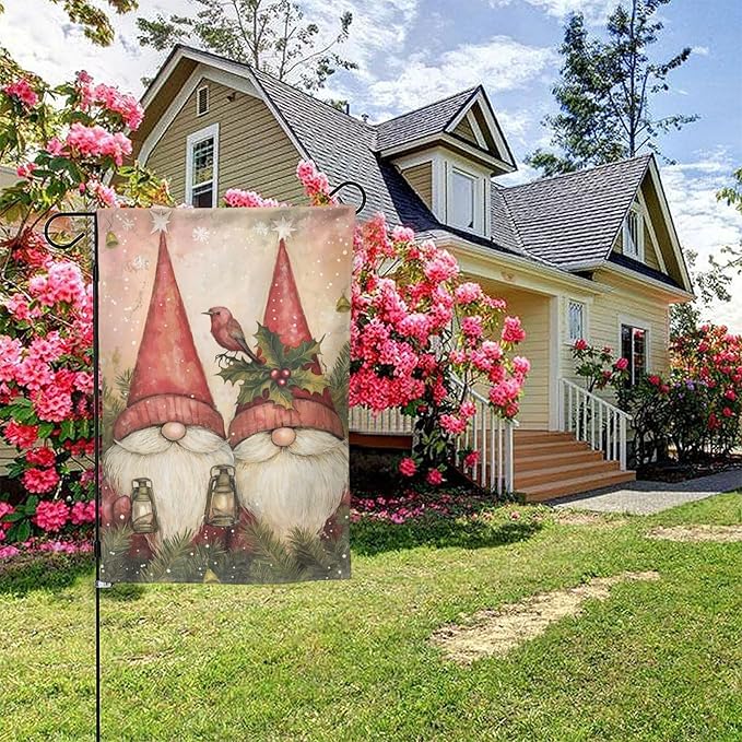 Gnomes Two Red Garden Flag 12x18 In Double Sided Yard Flags Lawn Sign Decor No Flagstand