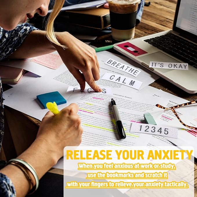 Crtiin 50 Pieces Anxiety Sensory Stickers for Anxiety Relief Items Mental Health Stickers Fidget Textured Strips for Office Desk Relieve Adult Stress(White Back)