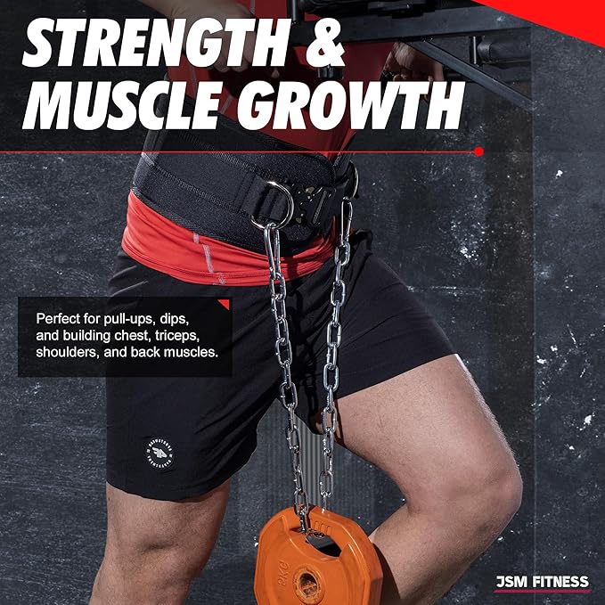 Dip Belt for Weight Lifting with a Quick Closure Steel Buckle, Weighted Belt for Pullups & Dips for Men, with Durable Chain and Carabiners, Weightlifting, Squat, Bodybuilding