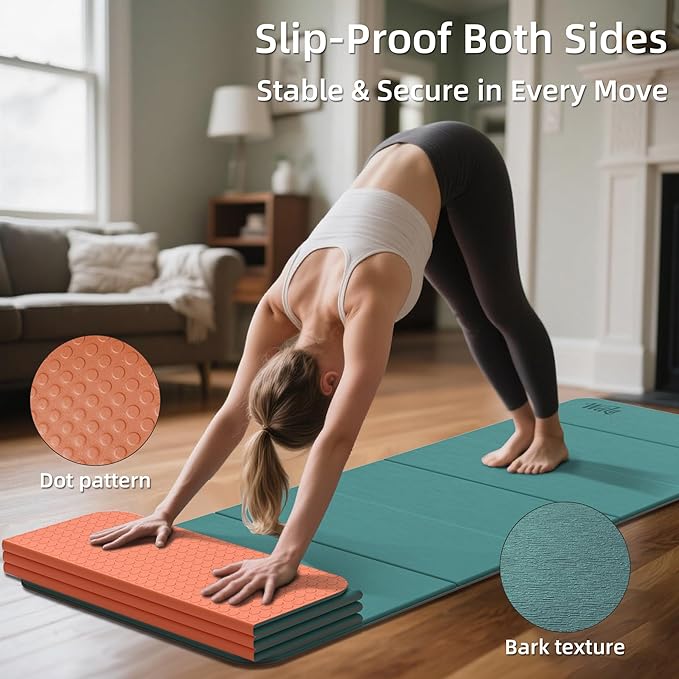 Foldable Yoga Excercise Mat 71"L x 24"W, Odourless Light Weight POE Mat For Home Fitness and Gym Workouts, 1/4 inch Non-slip Design for All Types of Yoga Pilates