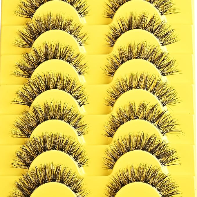 Lashes Wispy False Eyelashes Natural Fake Lashes with Clear Band 10 Pairs Cat Eye Lashes Pack Reusable Lashes Natural Look Short Wispies Mink Eyelash Strips Cateye Lashes for Women