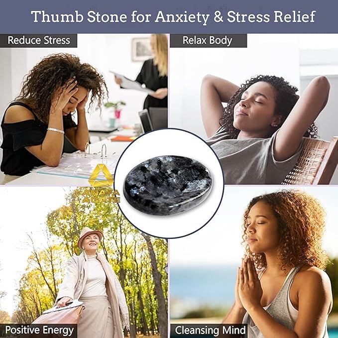 Larvikite Worry Stones – Crystal Thumb Worry Stone for Anguish, Stress – Relaxing & Soothing Balance Stones for Meditation, Relief – Healing Stones & Crystals for Men, Women
