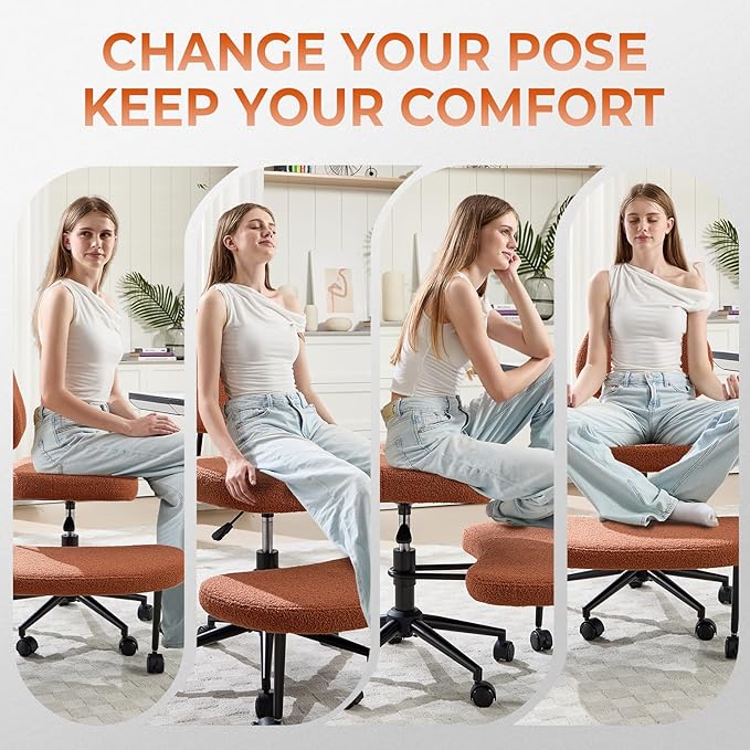 Ergonomic Cross Legged Office Chair, Criss Cross Chair for Meditation ADHD and Yoga, Home Office Desk Chair with Brake Wheels, Adjustable Height, Brown