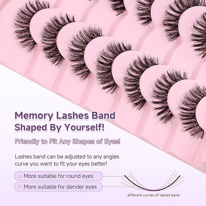 Eyelashes Natural False Lashes Wispy Lashes 14mm Eyelashes with Thin Memory Band Volume Soft Lash Strips C Curl Natural Eyelash 7 Pair EVENTILL