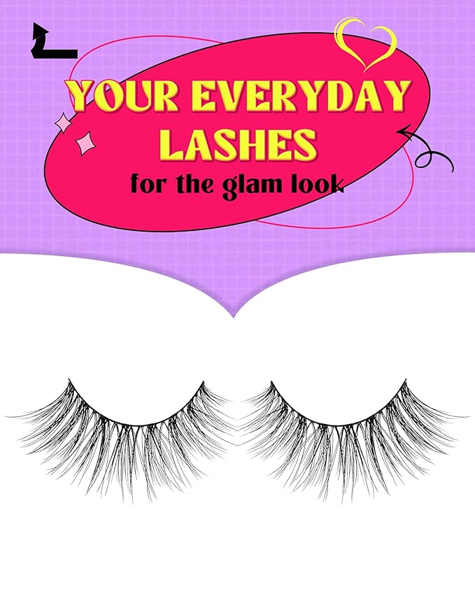 Onlyall Natural Lashes Wispy Lashes Natural Look False Eyelashes Natural Flared Eyelashes False Eye Lashes Soft Fluffy Lashes 7 Pairs D12 Flirty-13mm