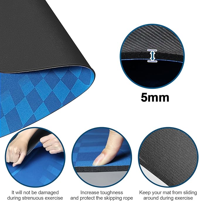 Jump Rope Mat Outdoor Indoor, Oval 52'' x 36'' Non-slip Fitness Exercise Mat, 5mm Shock Absorption Extra Thick Design, Suitable for Home Gym Floor, Concrete Jump Roping