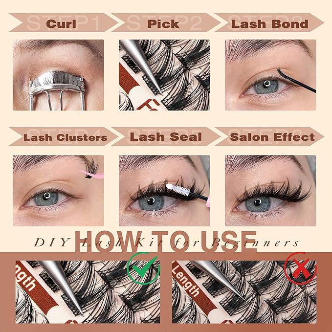Focipeysa Wispy Lash Clusters Fairy Lashes 12-16mm Eyelashes Clusters Natural Look Lashes Extensions Salon Effect Individual Eyelash Extensions DIY Lash Extension at Home