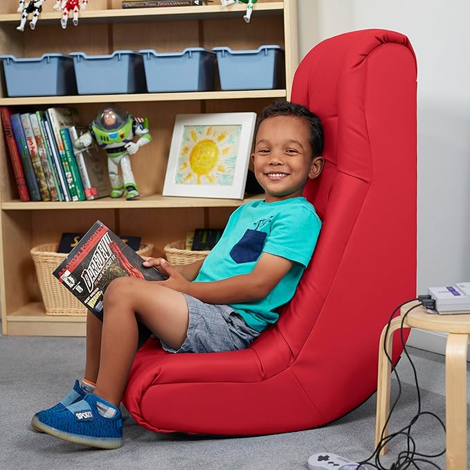 Factory Direct Partners Soft Tufted Floor Rocker - Cushioned Ground Chair for Kids Teens and Adults - Great for Reading, Gaming, Meditating, TV - Red, 10488-RD