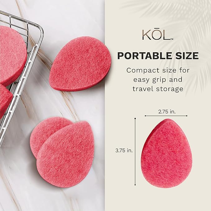 KOL Face Scrubber, Rose Infused Exfoliating Facial Cleansing Pads, Disposable Exfoliator Face Sponge for Daily Cleaning and Makeup Removal, 6 Count