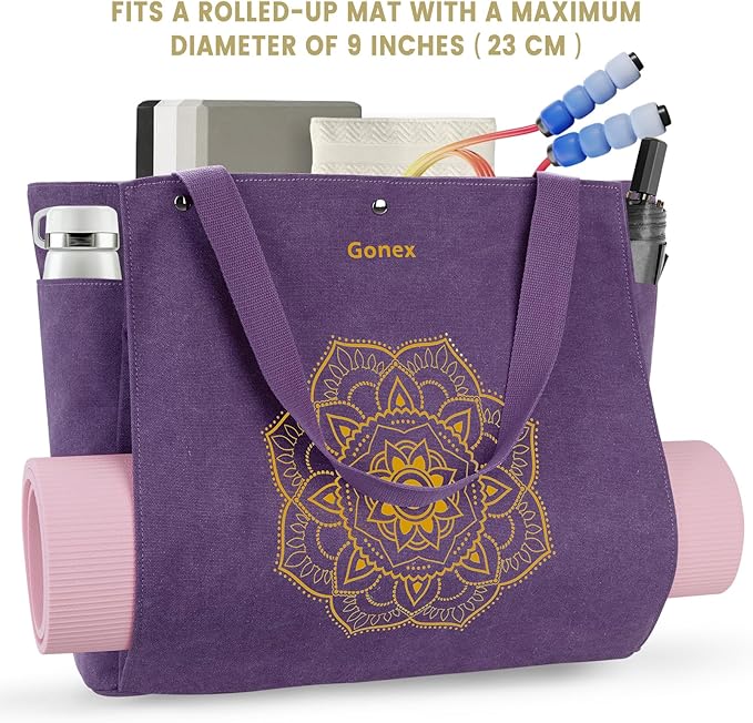 Gonex Yoga Mat Bag, Yoga Gym Bag Tote Bag with Multi Pockets For Women Men, Canvas Yoga Mat Carrier Take in Out Mat Easily For Pilates Travel Workout Office