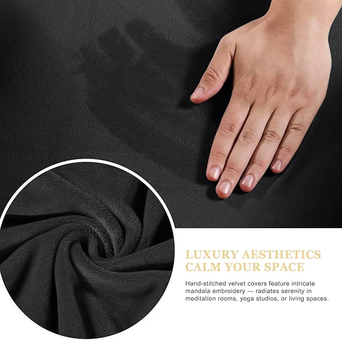 Meditation Zafu Cushion Set with Buckwheat Hulls & Memory Foam - Ergonomic Support for Yoga & Sitting - Removable Machine-Washable Luxury Velvet Cover - for Adults and Kids (Black(COVER ONLY))