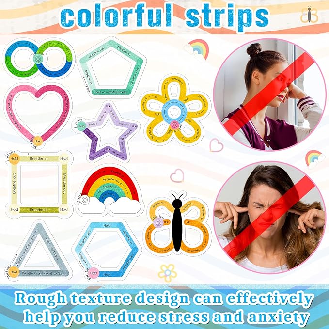 Crtiin 50 Pieces Anxiety Sensory Stickers for Anxiety Relief Items Mental Health Stickers Fidget Textured Strips for Office Classroom Desk Relieve Adult Stress(Lovely Style)