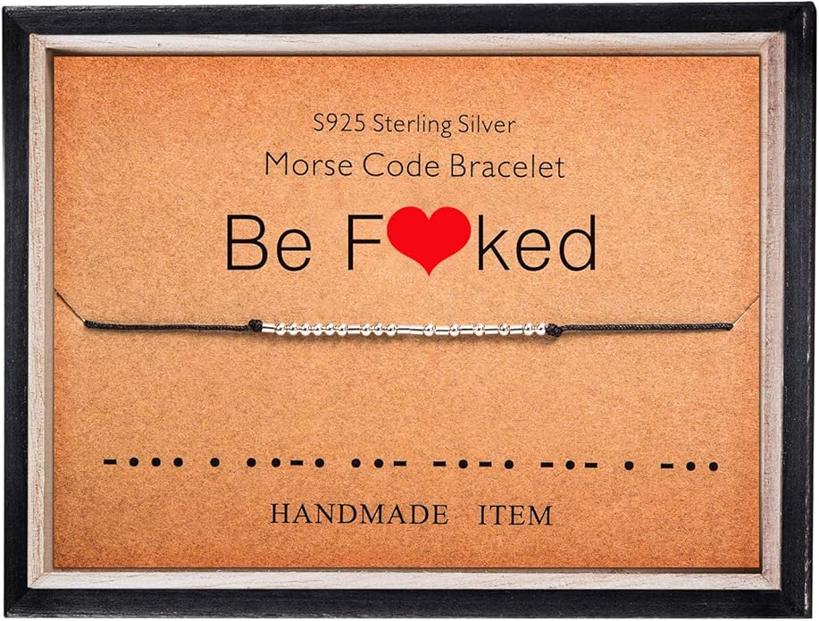 KGBNCIE Morse Code Bracelet for Women Sterling Silver Beads on Silk Cord Secret Message Fuck Friendship Inspirational Encouragement Bracelet Gift for Her