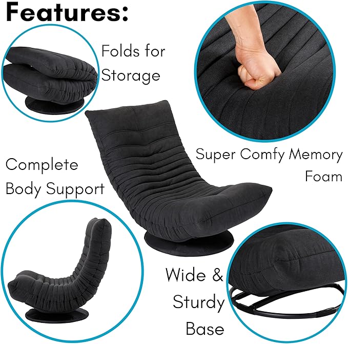 BIRDROCK HOME Swivel Floor Chair - 360 Adjustable Memory Foam Lounge Seat - Gaming - Comfortable Back Support - Cushion Dorm Rocker - Comfy for Reading Game Meditating - Fully Assembled (Charcoal)