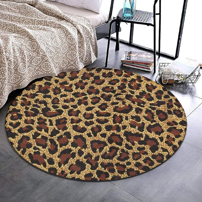 Large Home Decor Mat, Soft Round Yoga Carpet, Non-Slip Machine Washable Kitchen Office Circle Rug Compatible with Leopard Cheetah Print