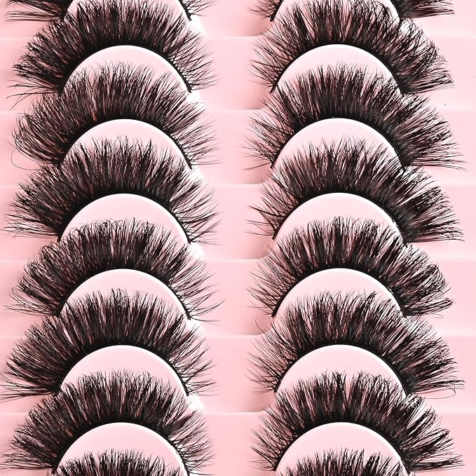 FARRED Cat Eye Lashes Mink Eyelashes Strips Natural Fluffy Strip Eyelash Extension Looking Wispy Full Volume Lash CC Curl Dramatic Short 8mm-15mm Pestañas Postizas for Women