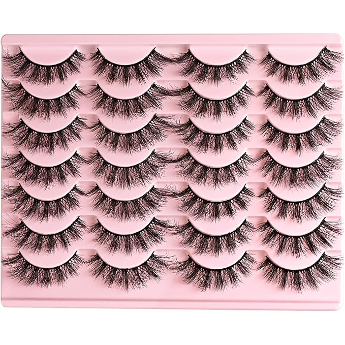 Lashes False Eyelashes Wispy Cat Eye Lash Strips Fake Mink Eyelash Natural Look 14 Pairs Fluffy Demi Wispies Strip Lashes Pack 9-15mm Medium Cateye Full Pestañas for Women
