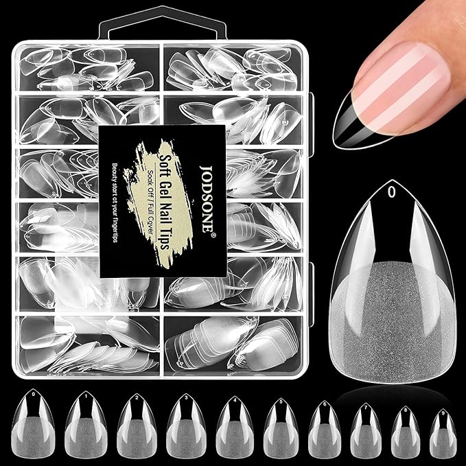 JODSONE Short Orbicular Half Matte Pre shaped Soft Gel Tips Fake Nails False Acrylic Clear Full Cover Press on Extension Gel Kit Manicure DIY at Home 240PCS 10Sizes