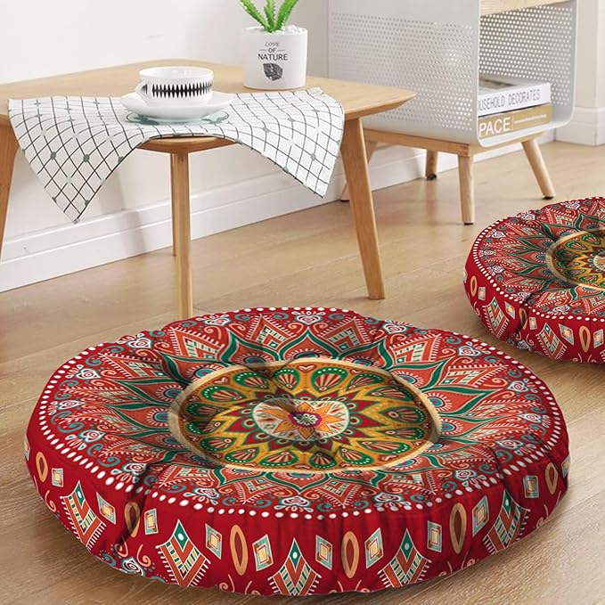Mandala Meditation Cushion, Boho Meditation Mat, Meditation Pillows for Sitting on Floor, Cushions for Sitting in Home and Outdoor, Round Floor Pillows Cushion Seating for Yoga 22'' X 22''