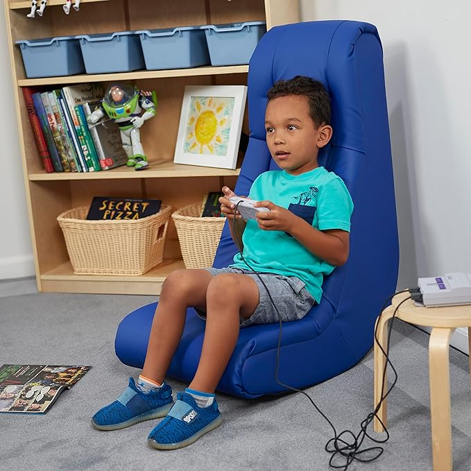 Factory Direct Partners Soft Tufted Floor Rocker - Cushioned Ground Chair for Kids Teens and Adults - Great for Reading, Gaming, Meditating, TV - Blue, 10488-BL