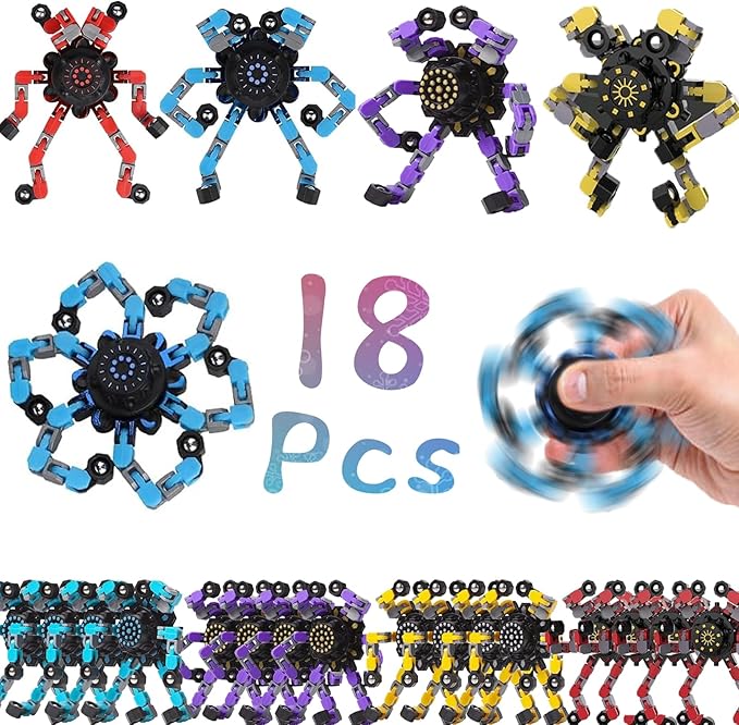 18pcs Random Fidget Spinners,DIY Deformable Robot Fingertip Toys,Decompression Spinner,Deformable Creative Mechanical Gyro Toys,Stress Relief Mechanical Chain Toy for Kids Adults,Party Supplies